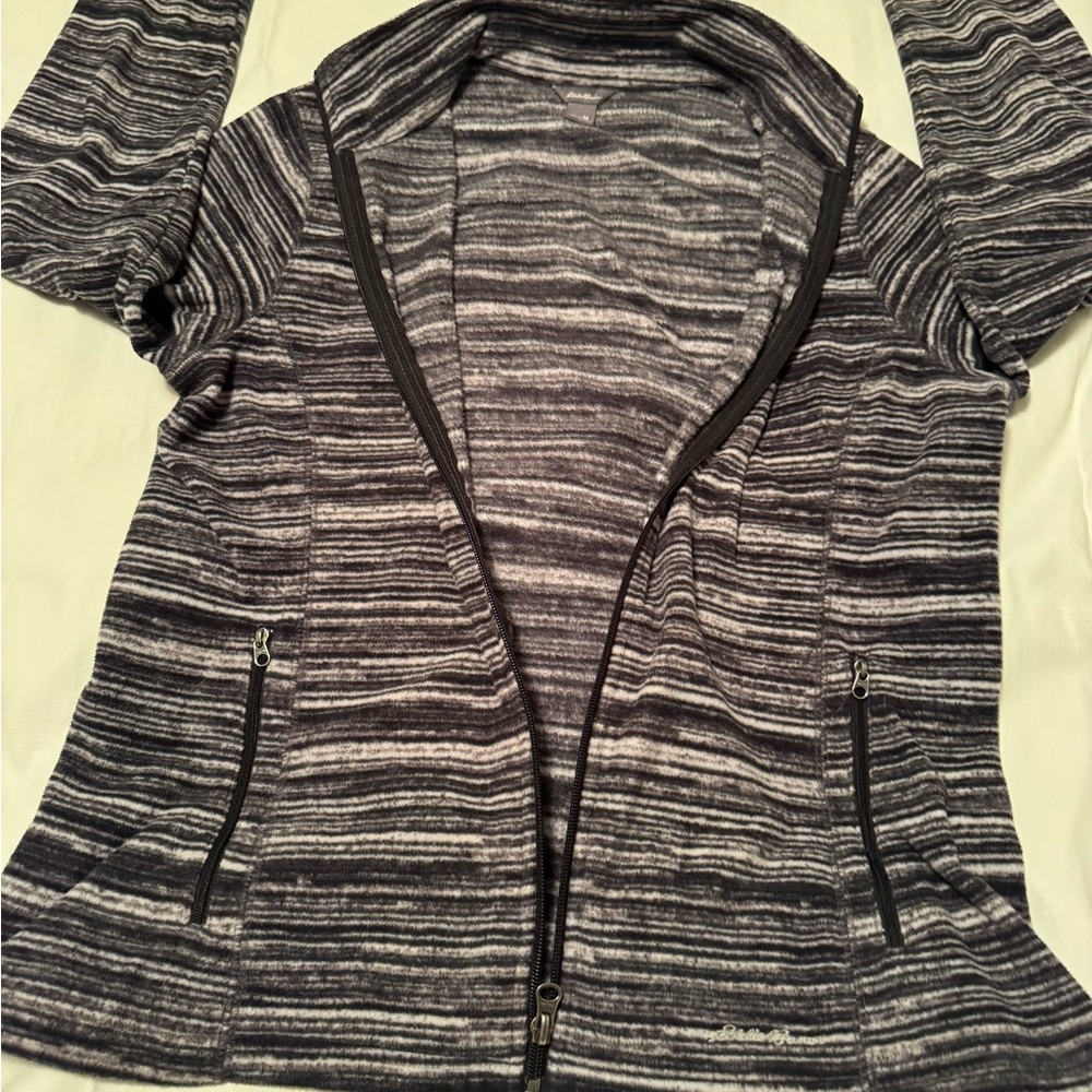 Eddie Bauer Gray & Black Striped Full-Zip lightweight jacket with pockets M - Picture 4 of 10